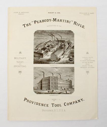 1878 Dated Providence Tool Company Price List Featuring the Peabody Martini Rifle 