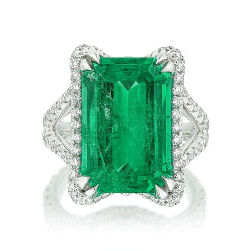 8.53-Carat Emerald and Diamond Ring