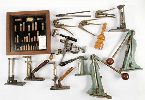 Assorted Shotgun Reloading Tools and a Display Board 
