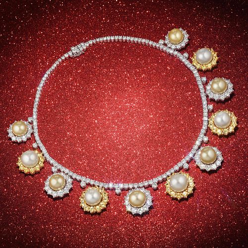 Boucheron Diamond Yellow Sapphire and South Sea Cultured Pearl Necklace