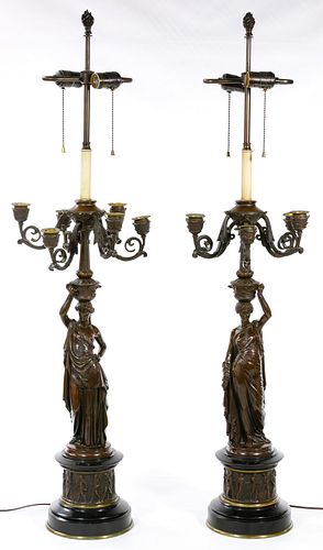 (After) Louis Valentine Elias Robert (French, 1821-1874) Bronze Figural Table Lamps