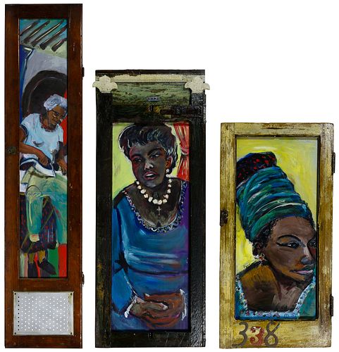 Wayne Manns (American, 20th Century) 'Church Lady' Acrylic and Found Objects on Panel