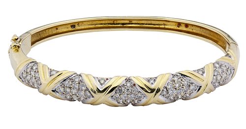 14k Gold and Diamond Hinged Bangle Bracelet