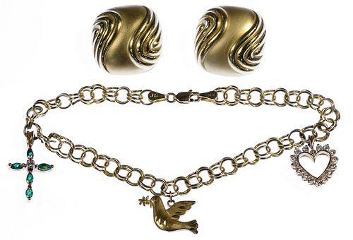 14k Gold Charm Bracelet and Clip-on Earrings