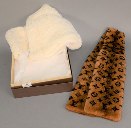 Two piece group, Louis Vuitton monogram fur scarf, lg. 46, along with a  trilogy neck warmer with Louis Vuitton box. sold at auction on 26th  September
