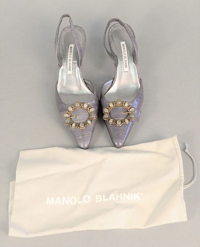 Manolo Blahnik grey leather high heel shoes or pumps, new in box, size 36, 6B, new price $955 on sale for $716,.