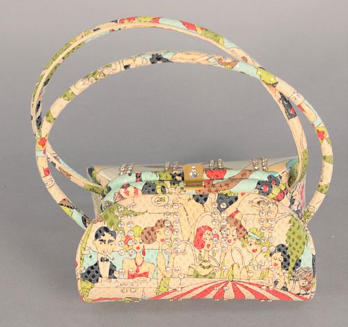 John Galliano purse, "Deco Patchwork" with Neiman Marcus tag $1,040 and certificate, ht. 4 1/2", wd. 7 1/2".
