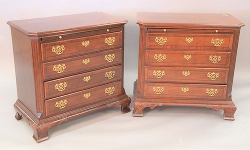 Pair of Staffordshire stoneleigh mahogany four door butlers chests with pull out slide, ht. 32", top 18" x 33".