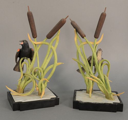 Boehm "Red-Winged Blackbirds" porcelain sculptures to include male and female, #426, ht. 15.25".
