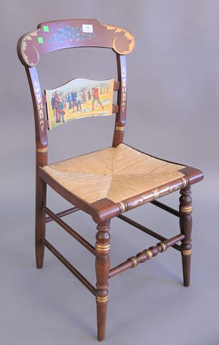 Hitchcock side chair with golfing painting "The First Amatuer Golf Championship in America St. Andrews Golf Club, Oct. 13 1894.
