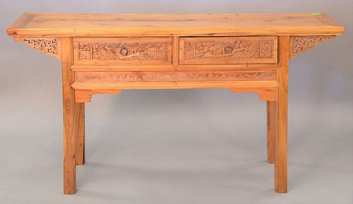 Chinese altar table with two dragons, ht. 33", top 14" x 60".