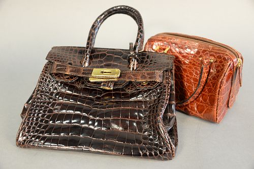 Two Giorgio's Palm Beach alligator purses, one burgundy with dust along with one brown purse with dust bag.