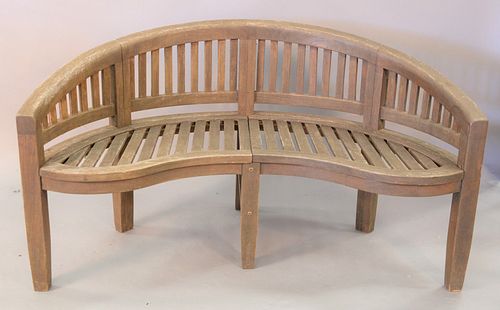 Teak bench with carved back, ht. 33", wd. 60".