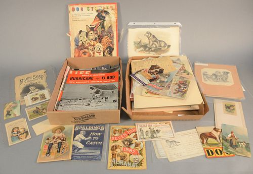 Two tray lots to include group of dog related trade cards, prints and engravings.
