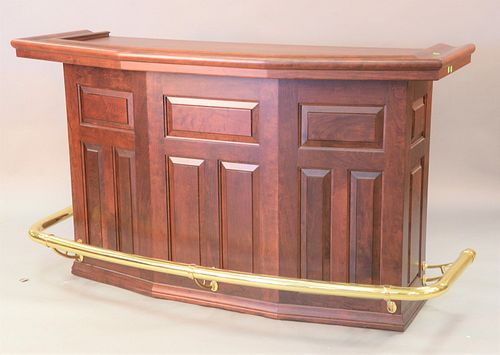 Cherry bar with pull out blackjack table having brass foot rail, ht. 43", wd. 72", dp. 27".