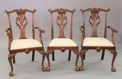 Set of eighteen mahogany Chippendale style dining chairs to include 2 armchairs and 16 side chairs, ht. 40.5"