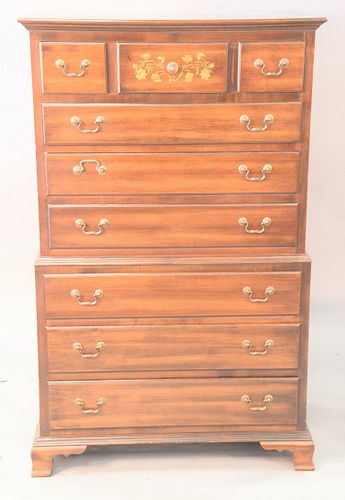 Three piece lot to include Hitchcock chest on chest, ht. 57", wd. 33" along with pair of Hitchcock one drawer tables, ht. 22", tops 19" x 26.