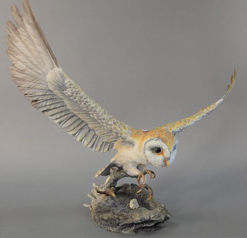 Boehm "Barn Owl" with outstretched wings, limited edition porcelain sculpture, ht. 20", wd. 25".