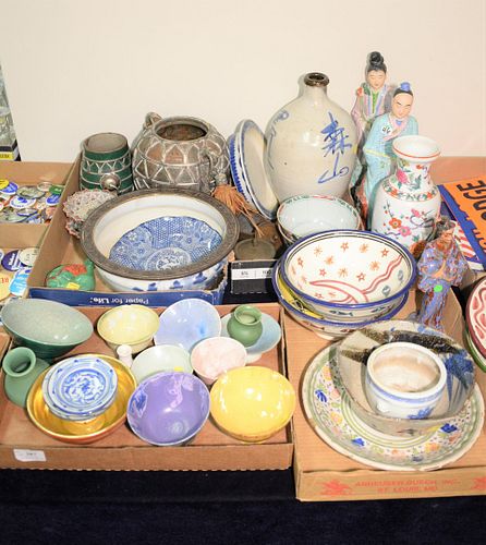 Six tray lots of Asian and Chinese ceramics and porcelain to include finger bowls, Asian figures, etc.