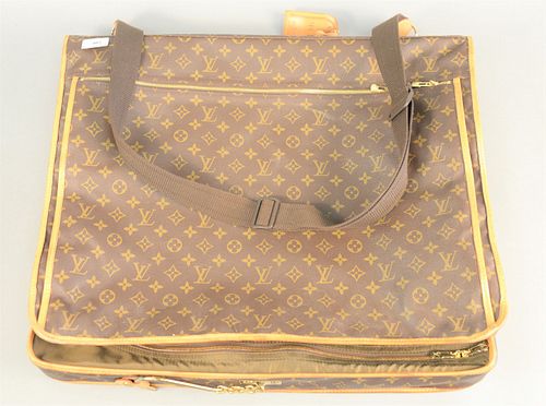 Louis Vuitton monogram canvas suitcase, soft-sided folding garment bag, very good condition, ht. 20", wd. 23".