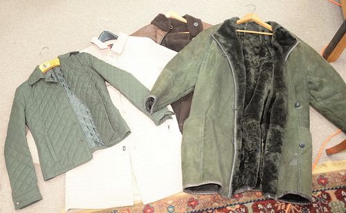 Four jackets or coats, Ralph Lauren, Gallery along with two suede.