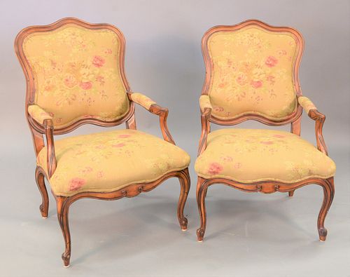 Pair of Louis XV style fauteuil, Bentley Churchill, ht. 41", wd. 27".