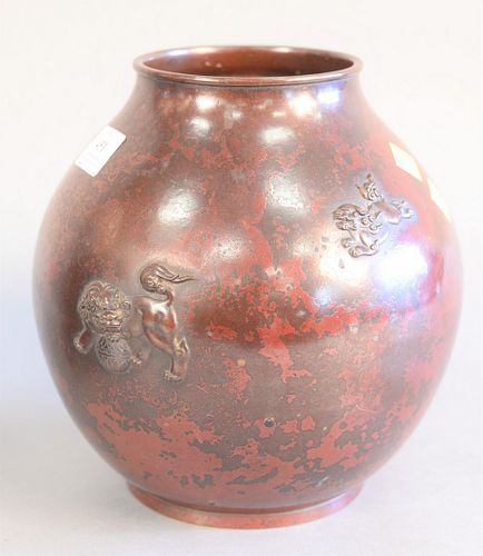 Japanese patinated-bronze vase, Meiji Period, late 19th C. on hardwood stand, ht. 9". Estate of Marilyn Ware, Strasburg, PA.