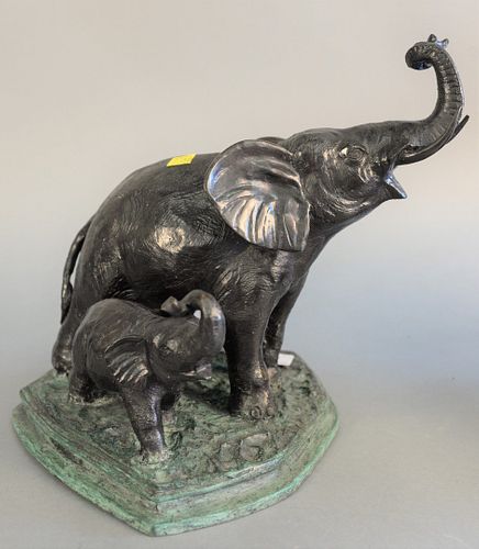Maitland-Smith bronze figure of two elephants, ht. 12", wd. 12".
