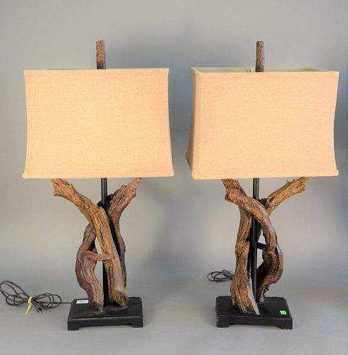 Pair of driftwood style table lamps, height 36".