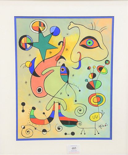 After Joan Miro, watercolor on paper, abstract, 14" x 10.5".