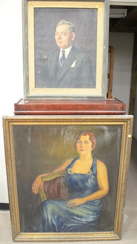 Four framed oil on canvas portrait paintings, 40" x 34".