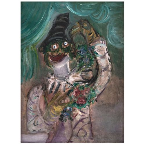 CHUCHO REYES, Payaso con flores, Unsigned, Oil on canvas, 39.3 x 31.4" (100 x 80 cm), Certificate
