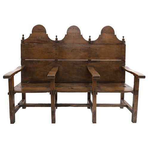 Bench, Mexico, 20th century, Carved, inked wood, 51.1 x 62.9 x 62.9" (130 x 160 x 60 cm), Certificate