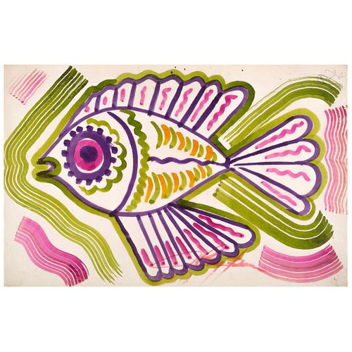 CHUCHO REYES, Pescado colorido, ca.1950, Signed on front with monogram on back, Watercolor on tissue paper, 19.4 x 29.9" (49.5x76 cm), Certificate