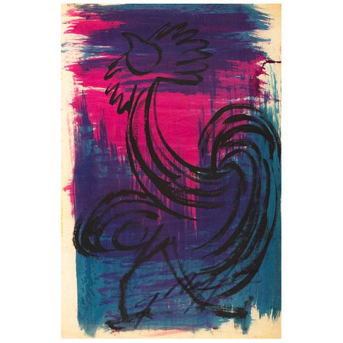 CHUCHO REYES, Gallo, Signed on front with monogram on back, Aniline on tissue paper, 29.1 x 18.8" (74 x 48 cm), Certificate