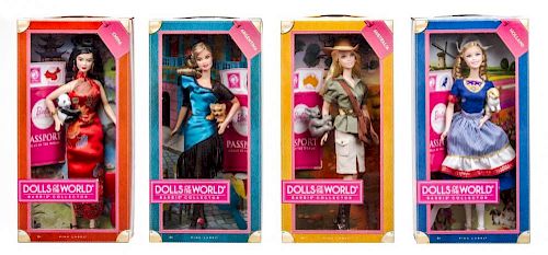 Four Pink Label Dolls of the World Barbies