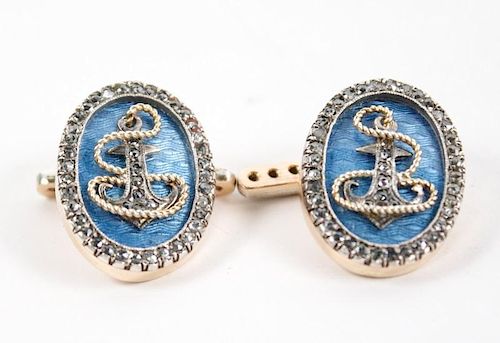 Faberge Diamond & Guilloche Nautical Cufflinks