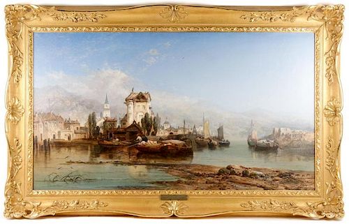 View of Fortress on Rhine River, Signed James Webb