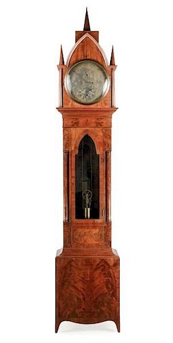 Early 19th C. NY Gothic Revival Tall Case Clock