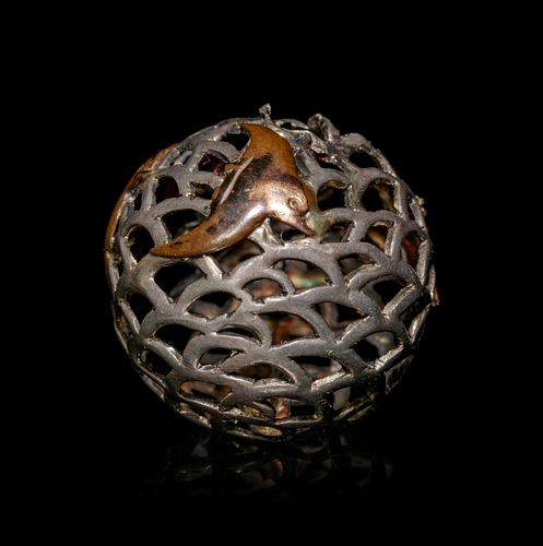 A Mixed Metal Reticulated Bead-Form Ojime