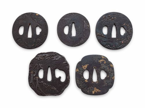 Five Inlaid Iron Tsuba