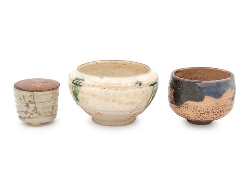 Three Glazed Pottery Tea Bowls