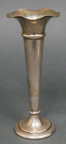 English Silver Ruffled Rim Trumpet Vase