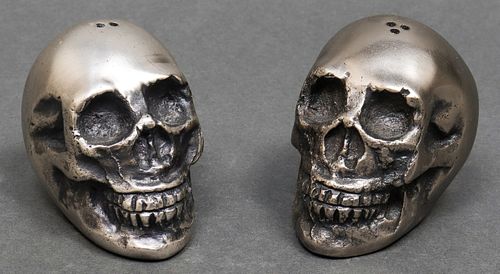Modern Cast Metal Skull Form Salt & Pepper Shakers