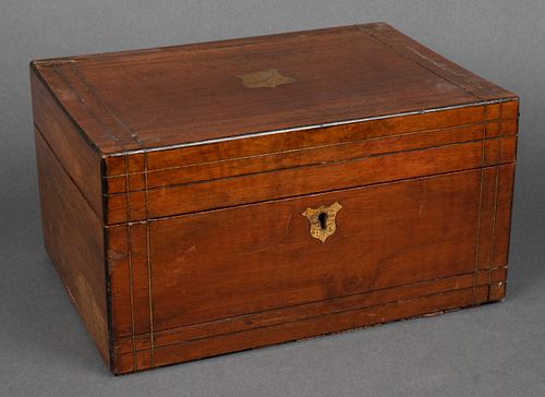 English Brass Inlaid Wood Dressing Box