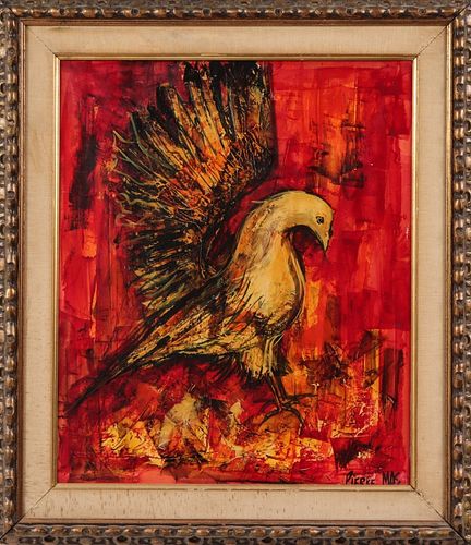 Pierre Mas "Modern Bird" Oil on Board