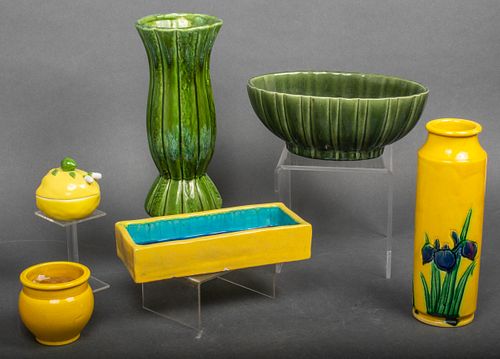 Collection of Green & Yellow Ceramic Pottery, 6