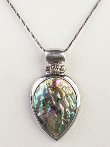 Sterling Silver Abalone Teardrop Pendant Necklace