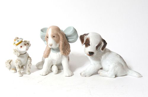 Porcelain Puppy Dog Figures, Group of 3