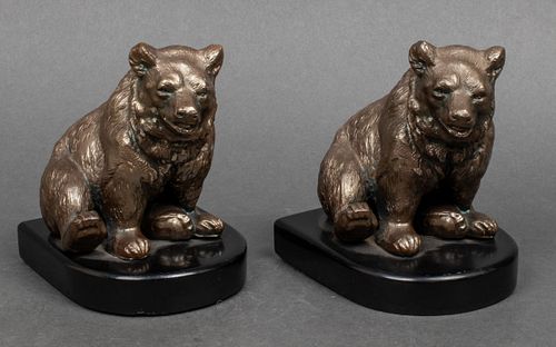 Bronze Finish Bookends of Bears, Pair